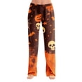 thumbnail image 2 of IYYVV Halloween Pajama Pants Women Cute Funny Pumpkin Print Pajamas Casual Elastic Waist Palazzo Pants Fall Pajamas Saffron M, 2 of 9