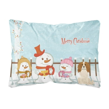 Merry Christmas Carolers Cavalier Spaniel Canvas Fabric Decorative Pillow