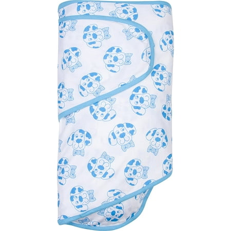 UPC: 0696859936807 | Miracle Blanket Baby Sleep Wearable Swaddle Wrap for Newborn Infant Boy or Girl 0-3 Months – Bowtie Dog pattern with Blue Trim