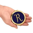 thumbnail image 3 of Koyal Wholesale Gold Compact Mirror Bridesmaid's Wedding Gift, Navy Blue | Faux Gold Glitter, Monogram Letter R, 1-Pack, 3 of 5