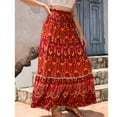 thumbnail image 4 of WTOBBY Women's High Waist Flowy Maxi Skirt Casual Large Swishy Circle Skirt Elastic Waist Tiered Long Skirt for Summer Beach and Daily Boho Style,Red L, 4 of 5