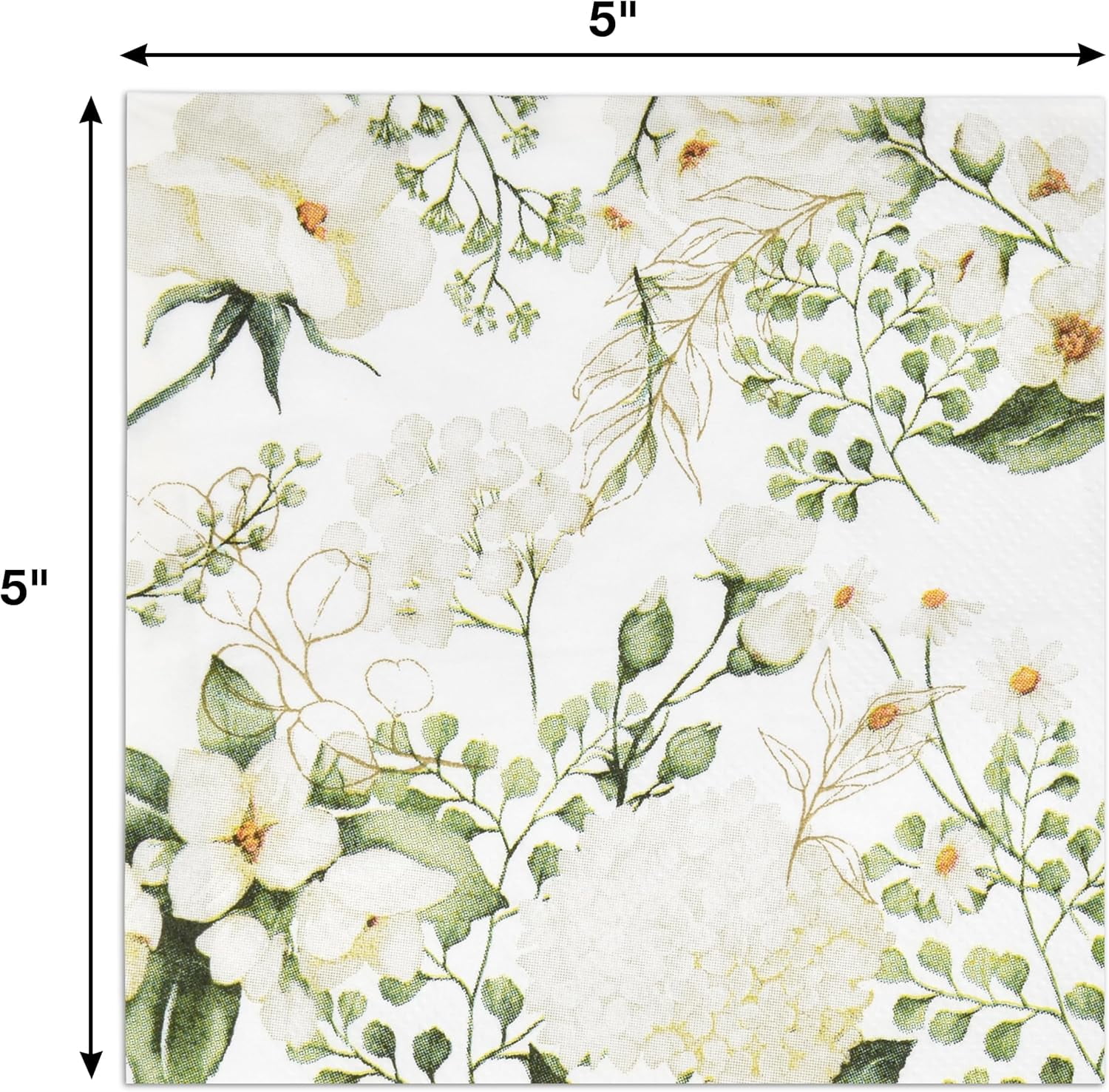 Gift Boutique 100 White Floral Cocktail Beverage Napkins Disposable Paper Spring Blossom Flowers Greenery Dessert Napkin for Wedding Holiday Bridal & Baby Shower Tableware Party Supplies