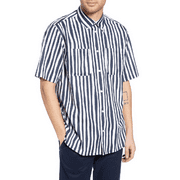 WeSC NAVY BLAZER Nima Uneven Striped Regular Fit Button-Down Shirt, US 2X-Large