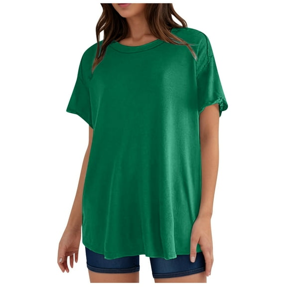 YOUSNH Womens Casual Spring Summer Solid Short Sleeve O Neck Loose T Shirt Top T-shirts for Women 2024 Green S
