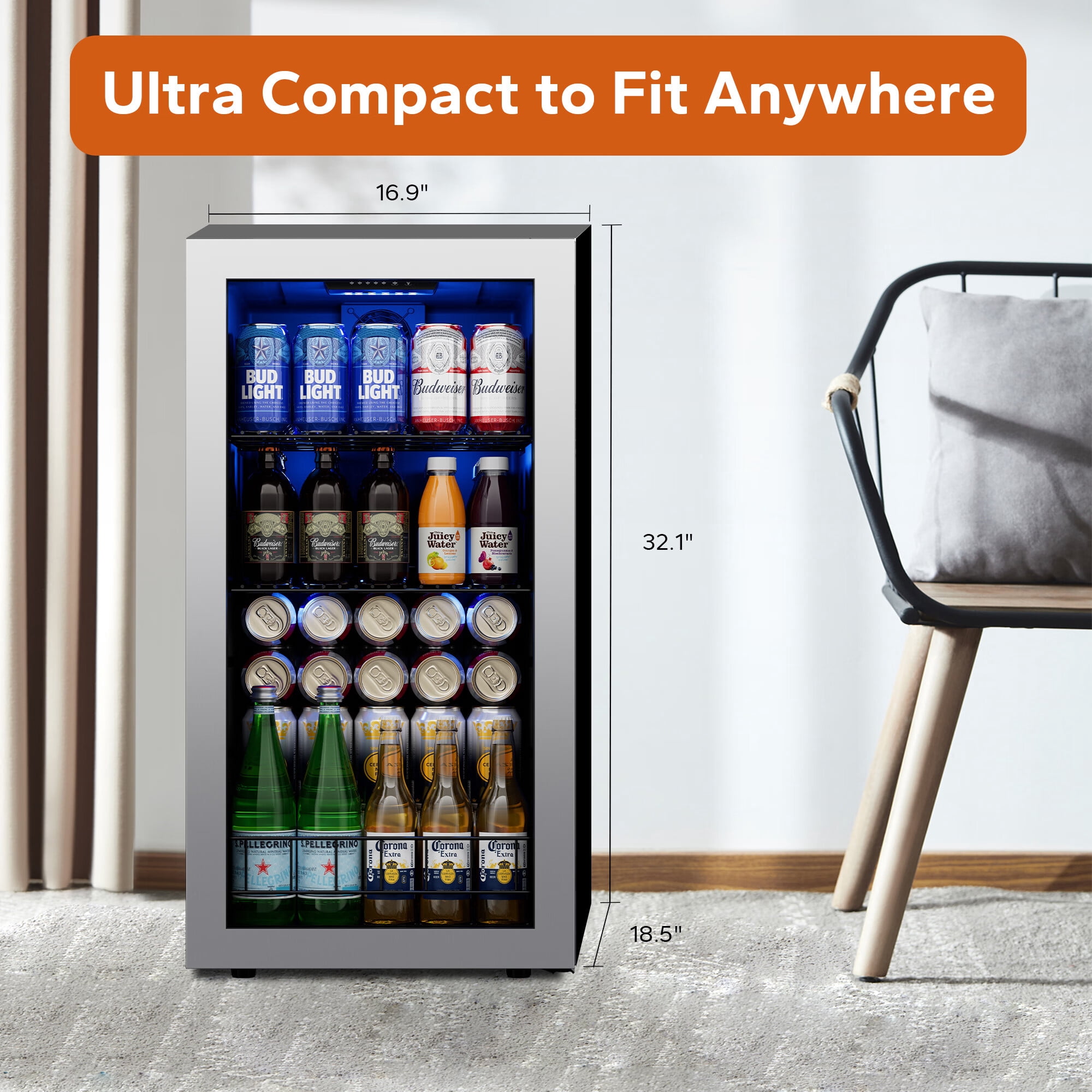 Ca'Lefort Beverage Refrigerator Cooler,95-121 Can Freestanding Beverage Fridge,with Glass Door for Home/Bar/Office