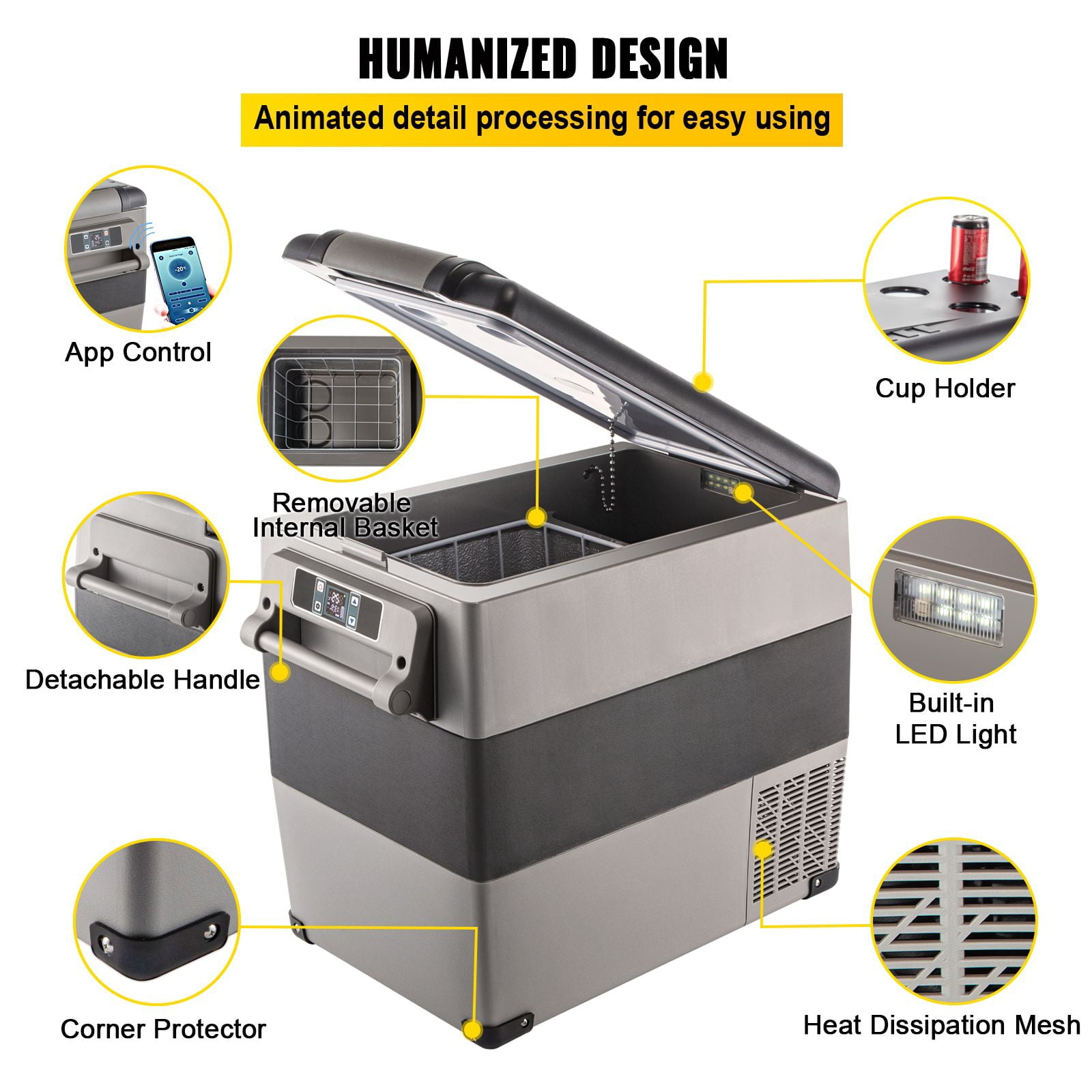 12V car refrigerator 58 quarts dual temperature zone, compressor refrigeration 12/24V DC 110-240V AC, dual-purpose car and home, truck RV camping