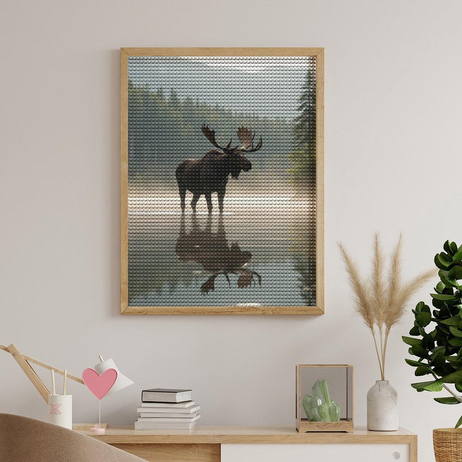 Diamond Art Kits for Adults, Moose Misty Forest Reflection 5D Diamond Painting Kits for Adults Beginners, DIY Full Drill Diamond Painting, Gem Art and Crafts 12x16