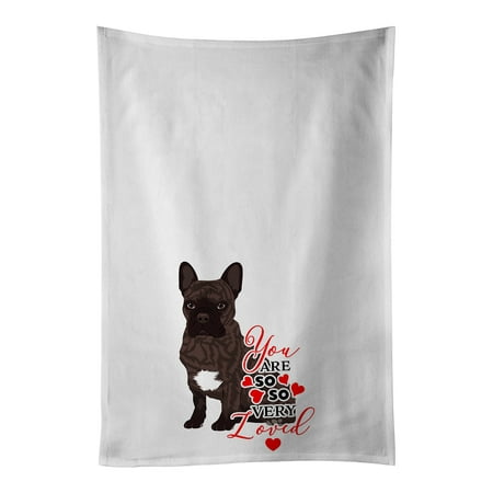 

French Bulldog Brindle #1 so Loved White Kitchen Towel Set of 2 19 in x 28 in