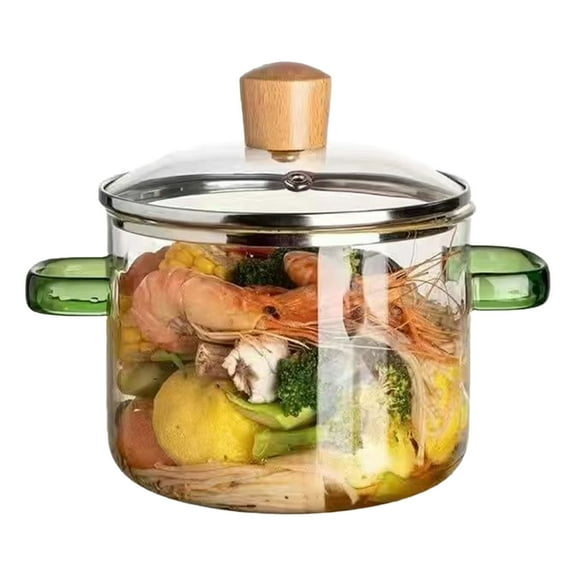 Clearance Clear Pots 1.6L Or 2.3L Heat Borosilicate Glass Pot for Cooking Simmer Pot with Lid and Handle for Soup Milk Porridge Pasta Glass Pot On Stove,Easy Cleaning, Cooking Option