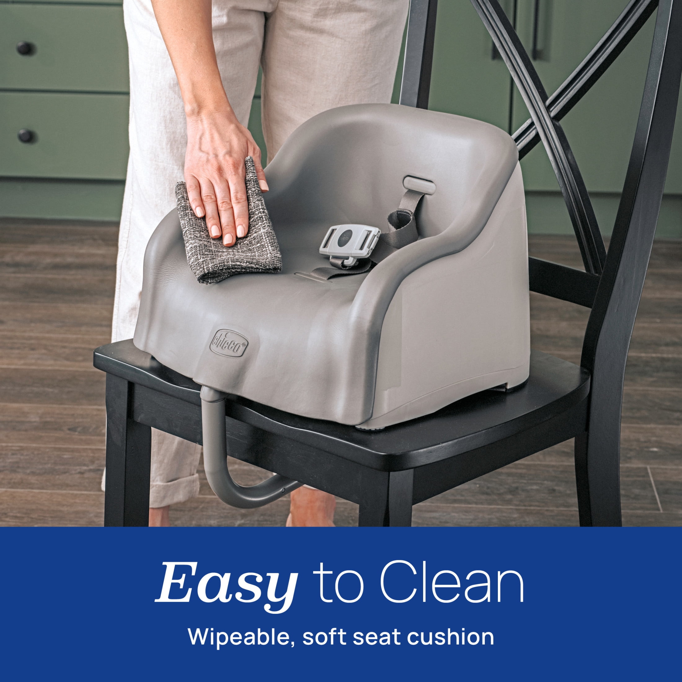 Chicco Cinch Clamping Booster Seat with Removable Seat Cushion and 3-Point Harness, Quick, Secure Setup, Easy to Clean - Mocha (Grey), New