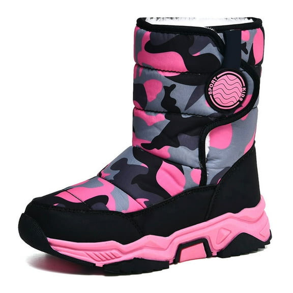 VNKIDY Boys Kids Flat Thick Sole Plush Lined Warm Snow Boots Camo Thick Traction Sole Shoes For Winter Casual Daily Outdoor Activities Classic Footwear