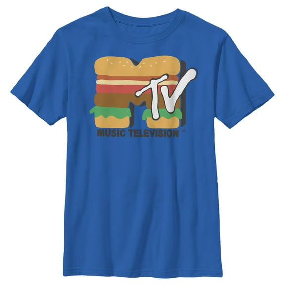 Boy's MTV Burger Cross Section Logo Graphic Tee Royal Blue X Large