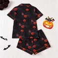 thumbnail image 4 of MEZZALL Women Halloween Pumpkin Print Pajama Set Lapel Collar Button Closure Chest Pocket Short Sleeve Tops With Elastic Waist Shorts Loungewear Sleepwear For Holiday 2 Piece Vacation Pjs, 4 of 9