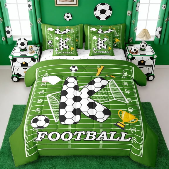 Erosebridal Football Sport Games Kids 7-Piece Twin Bedding Sets,Cute Soccer First Letter K Bedding Comforter Set For Boys Teens,Reversible