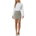 thumbnail image 2 of Falda mini de tweed a cuadros para mujer Inspire Chic, de cintura alta, elegante, color caqui, talla XS, 2 of 6