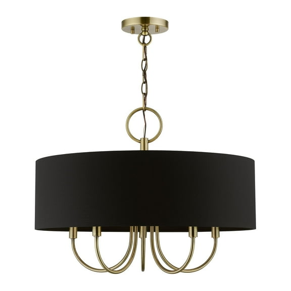 40115-01 Livex Lighting Huntington - 5 Light Pendant In Transitional Style-17.5 Inches Tall and 23 Inches Wide-Antique Brass Finish -Traditional
