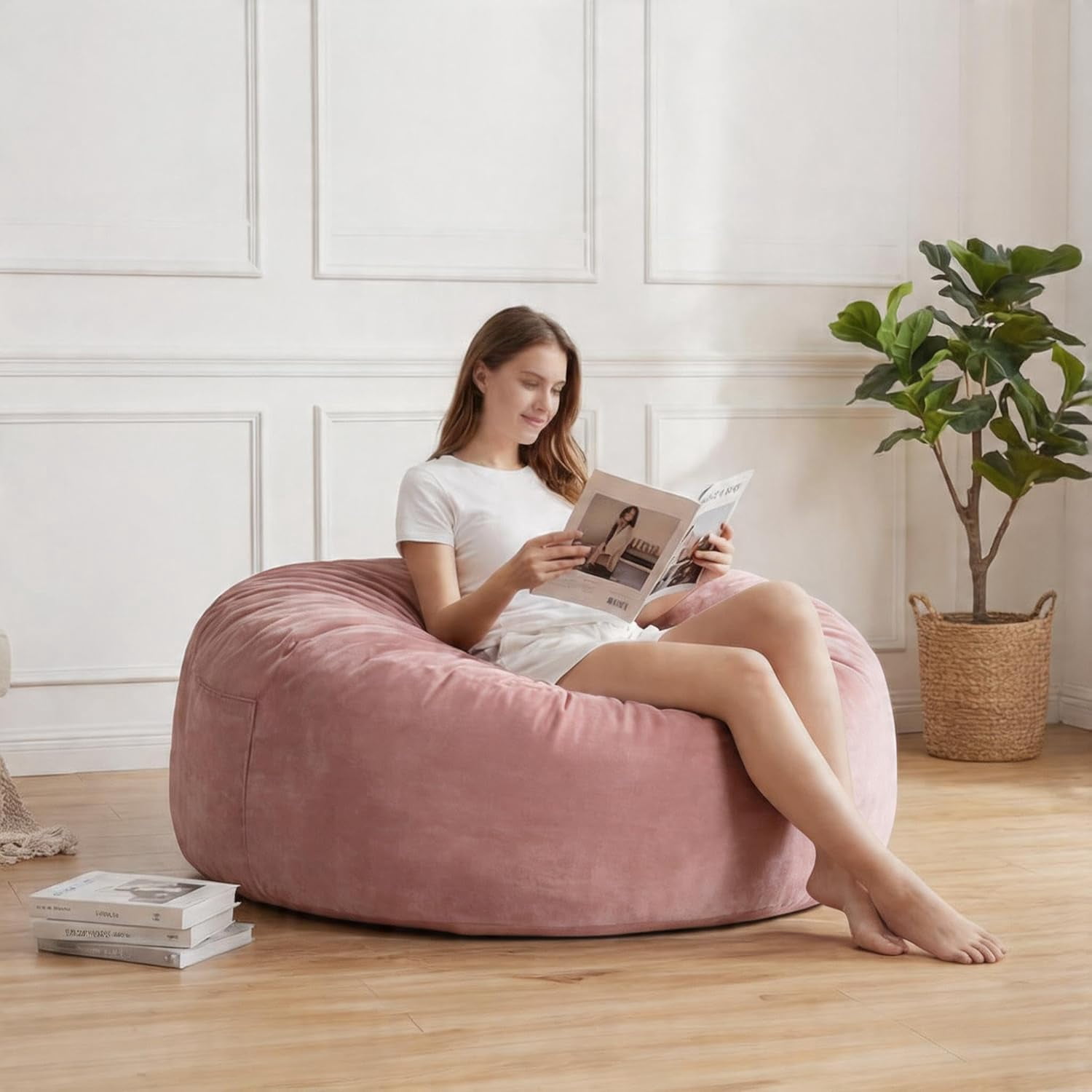 4 in 1 Convertible Bean Bag Chair Bed for Adults 4ft Large Beanbag Chair with High Memory Foam Filler and Removable Cover, Oversized Comfy Flannel Bean Bag Couch Bed Lazy Sofa for Adults Teen