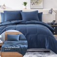 thumbnail image 4 of Full Bed Set Pre-Washed – Brushed Microfiber Full Size Bed in a Bag with Comforter, Flat Sheet, Fitted Sheet, 2 Pillowcases & 2 Shams – Brushed Full Size Bed Set - Navy, 4 of 15