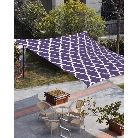 Purple Moroccon Sun Shade Sail 12'x16' Rectangle Outdoor Shade Canopy, Country Chic Ethnic Minimalist Motifs Porch Shades Outdoor Sun Blocking Screen, Sunshade Cloth Covers for Patio/Deck/Garden
