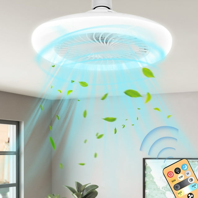 RYRDWP E27 Ceiling Fan With Lights Enclosed Low Fan Light Ceiling Light With Fan Hidden Electric Fan Delier Gimbal White Light