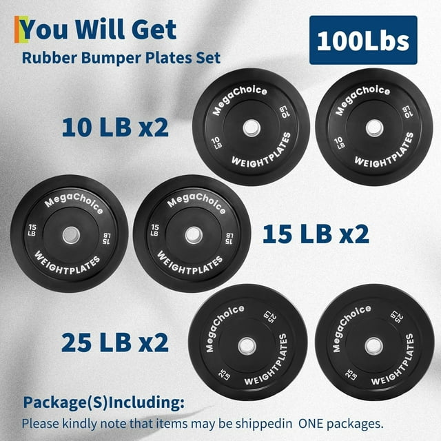 Ourlova Rubber Bumper Plates Set 100LBS - 2 Inch Barbell Plates with Stainless Steel Inserts for Home Gym and Strength Training
