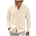 thumbnail image 3 of Thousandth Men Linen Long Sleeve Button Down Shirt Casual Plus Size Loose Fit Shirt Lightweight Tops Outdoor Work Shirts for Men, 3 of 8