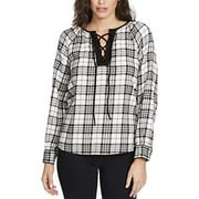 William Rast Meg Plaid Lace-up Top (Black White Combo, L)