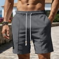 thumbnail image 5 of Beach Shorts for Men Cotton Linen Lightweight Breathable Summer Vacation Drawstring Board Shorts with Pockets Dark Gray M, 5 of 6