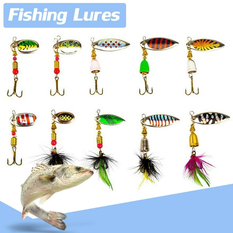10PCS Fishing Lures Kit, Spinner Lures, Bass Lures, Fishing Gear