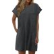 thumbnail image 1 of Vestido informal de verano de color liso para mujer - Vestido de playa holgado de manga corta y cuello redondo con bolsillos - Mezcla transpirable hasta la rodilla, 1 of 4