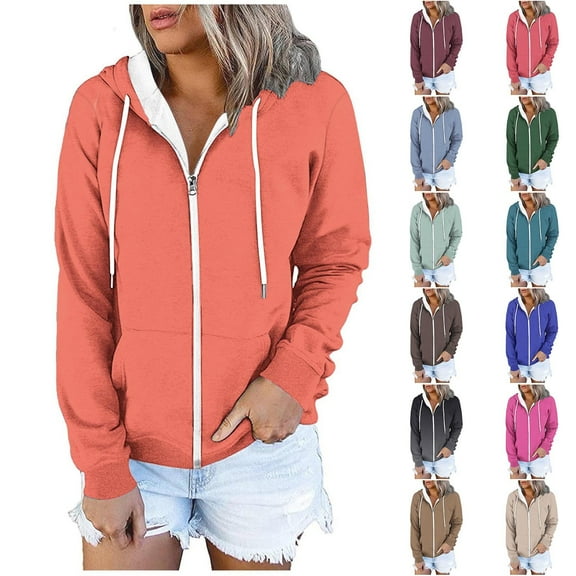 HAPIMO Women's Loose Jackets Fashion Solid Color Coat Zip Up Hoodie Fall Long Sleeve Outwear Pockets Casual Drawstring Sweatshirts Winter Outfits Green L
