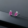 thumbnail image 4 of Gem Stone King 14k White Gold Pink Created Sapphire and White Topaz Earrings for Women (3.46Cttw, GemstoneSeptember Birthstone, Oval 8X6MM, Round 2.5MM), 4 of 5