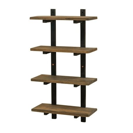 Alaterre Pomona 36"H 4-Shelf Metal and Solid Wood Bath Wall Shelf