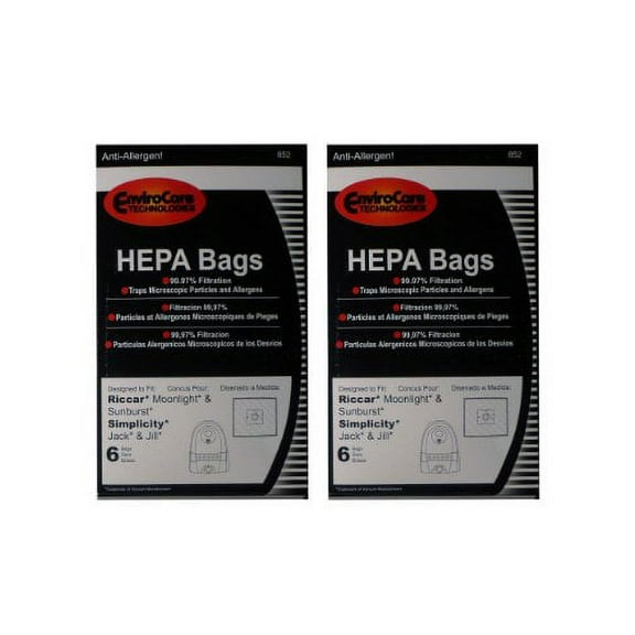 EnviroCare Technologies Canister Hepa Bags, Compatible with Simplicity Jack Jill Riccar Moonlight, Sunburst Vacuum Cleaners, 12 Vacuum Bags
