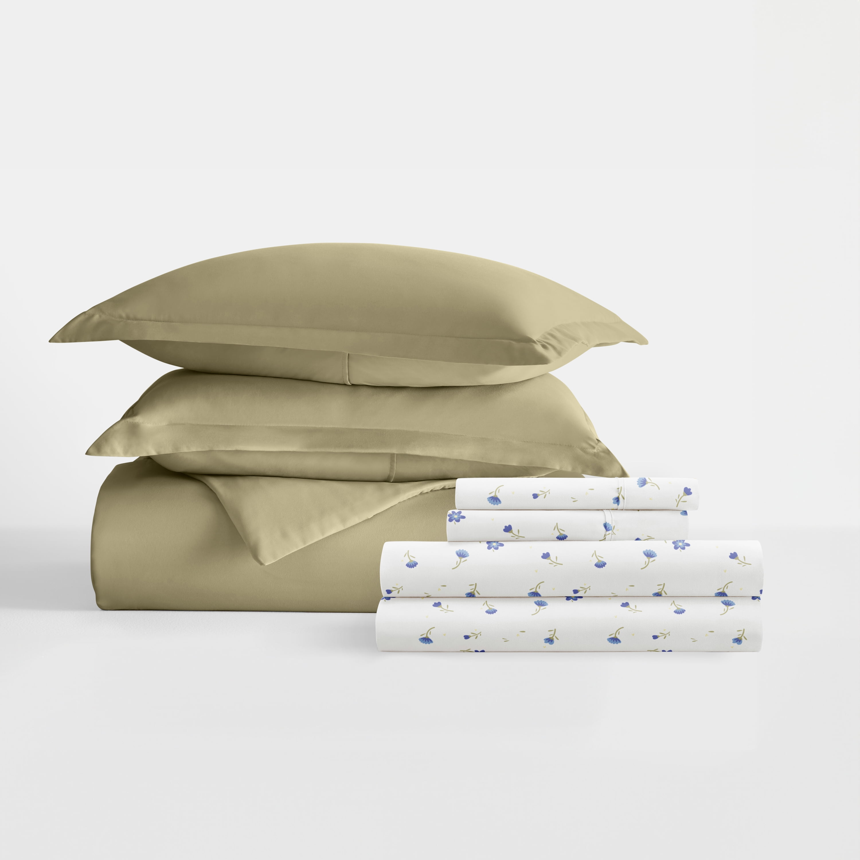 Noble Linens 7 Piece Solid Duvet Bundle in Sage, Twin
