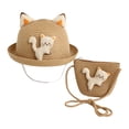 thumbnail image 2 of Girls Sun Hat Set, Cute Cat Roll-up Brim Straw Hat with Shoulder Bag for Vacation Beach, 2 of 5