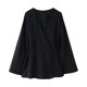 thumbnail image 3 of HH TRAF 2024 Conjunto de 2 piezas para mujer, pantalones de pierna ancha con cintura elástica y estilo kimono de moda, blusa holgada informal con cuello en V y mangas largas con cordones, 3 of 5