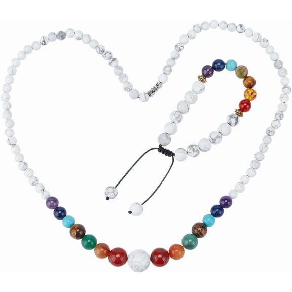 Gemstone Beaded Necklace and Bracelet Mixed Round Stone Beads Necklace Bracelet Chakra Jewelry Set for Women Men Reiki Meditation Colorful