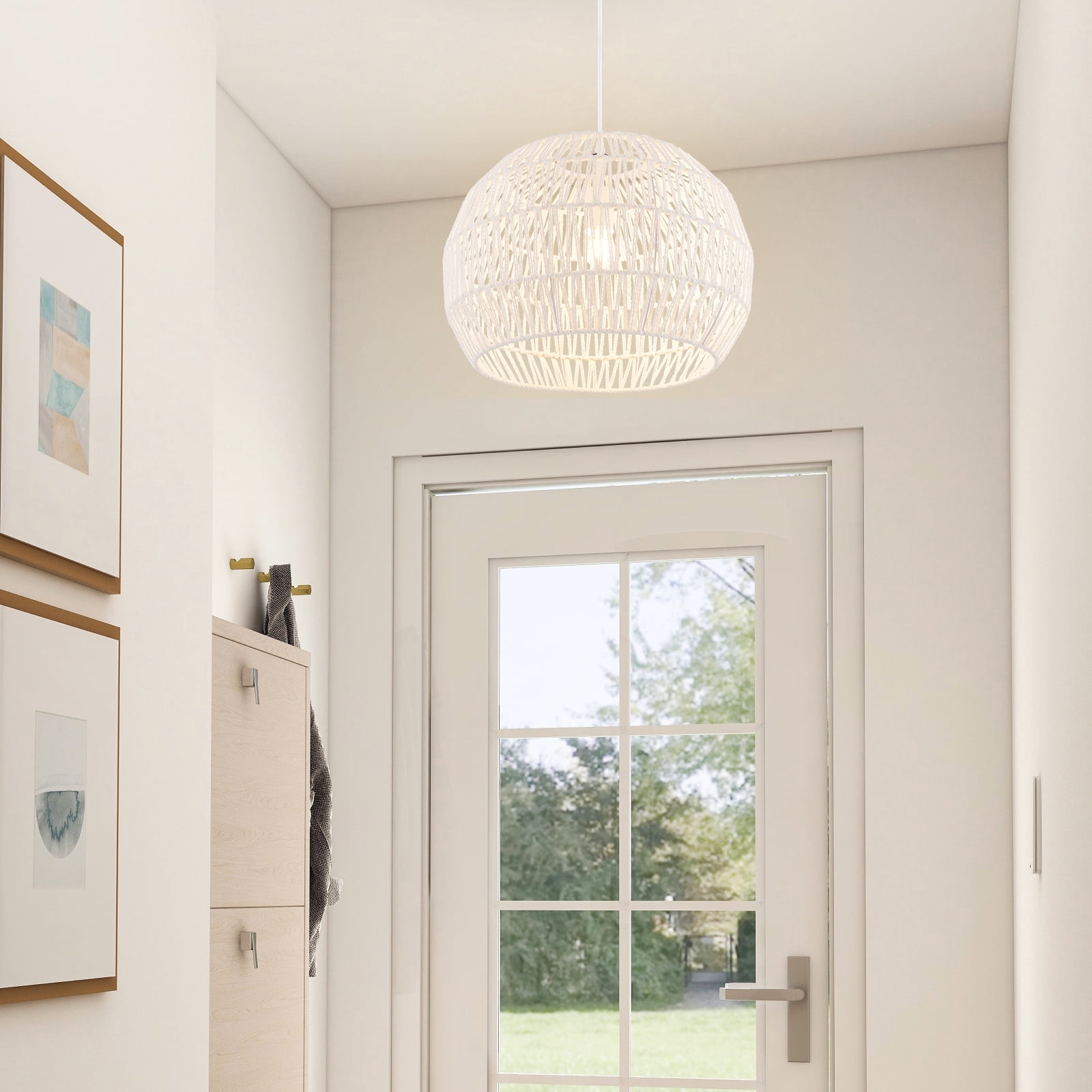 Topbuy Paper Pendant Light Fixture Round Hanging Ceiling Light with Adjustable Hanging Rope 17.5” Decorative Chandelier