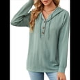 thumbnail image 3 of Sudadera con Capucha para Mujer, de Punto, de Larga, con Cordón Ajustable, Botones, Cuello en V, Informal, Tipo Jersey, con Capucha Verde Oscuro XL, 3 of 9
