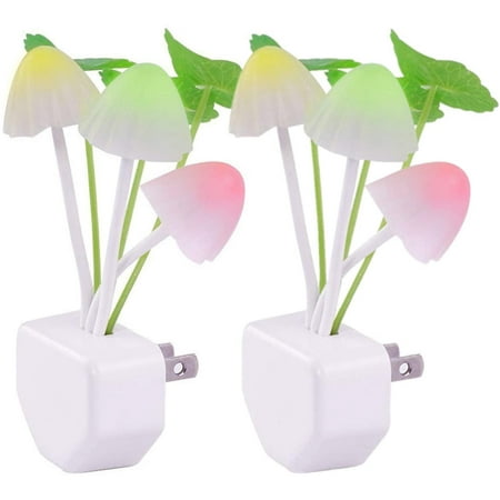 

[2 Pack]Plug in LED Mushroom Night Light Lamp with Dusk to Dawn Sensor Cut Color Changing Bed Nightlight LED Wall Light