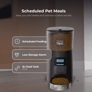 Penthouse Paws Automatic Cat Feeder with LCD, Twist-Lock Storage, Anti-Jam, Voice Meal Call, Battery Backup, Stainless Steel Bowl, Up to 15 Daily Meals, Single Tray 6L for Cat & Dog, Black/ Stainless