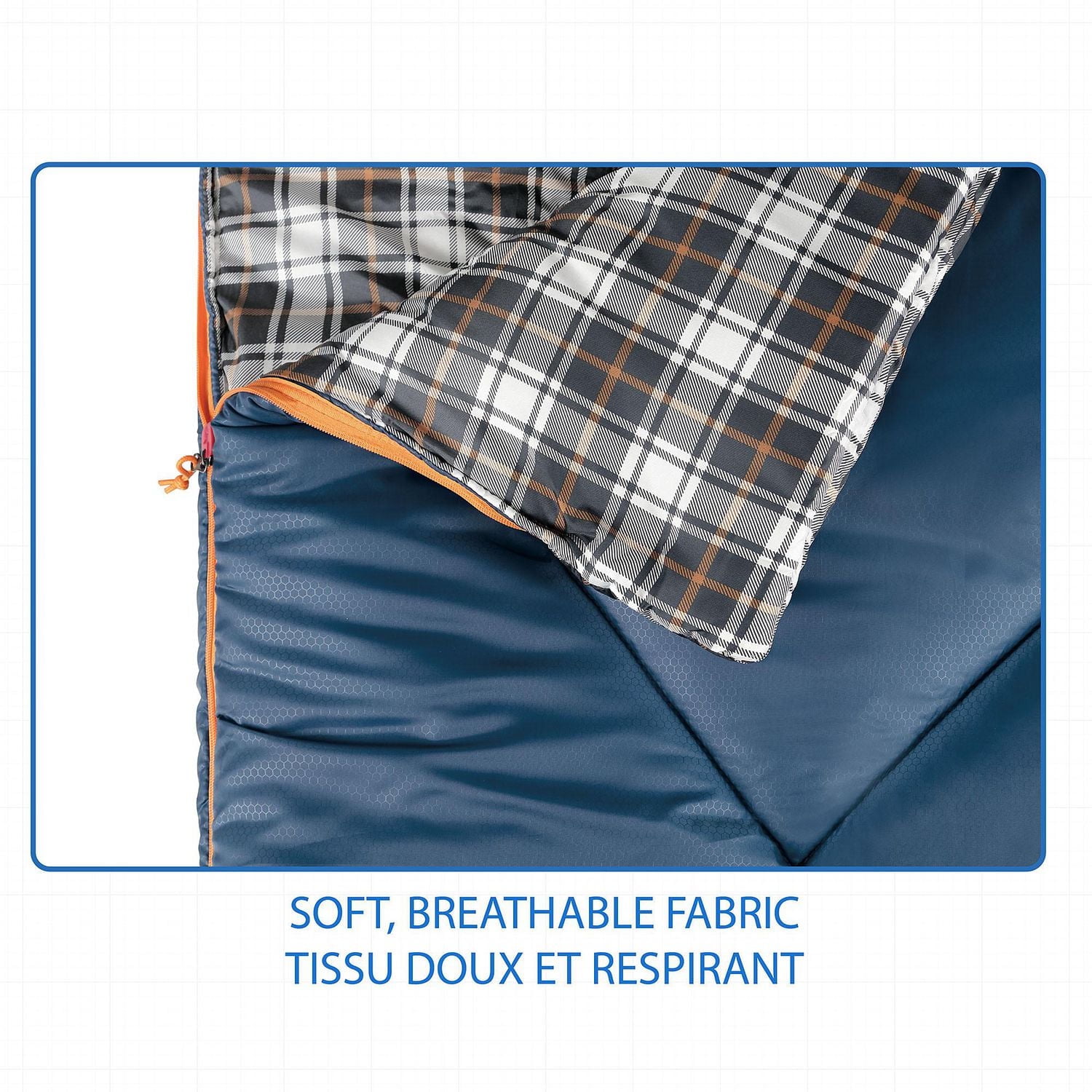 Sac de couchage Ozark Trail 5 °C, 190 cm (L) x 84 cm (l), température nominale +41 °F/+5 °C, tissu polyester, bleu Sac de couchage