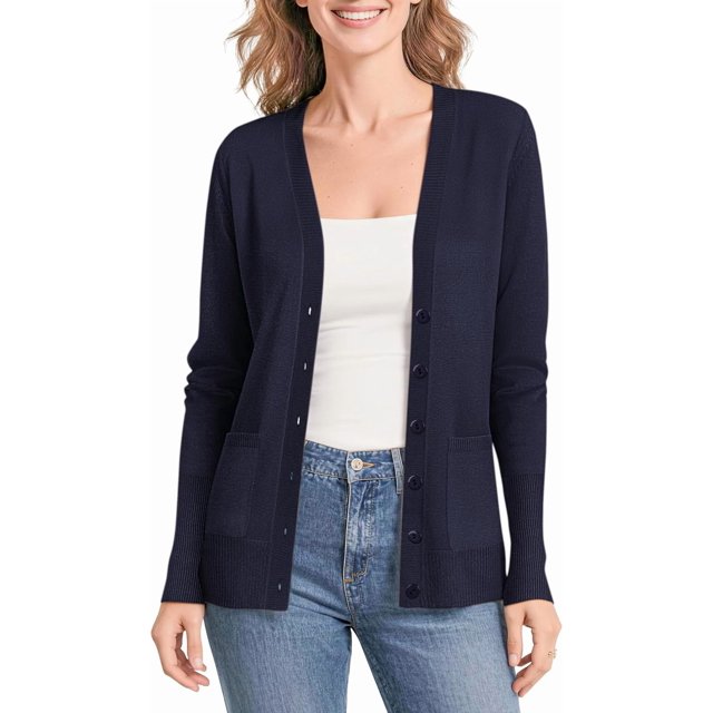 Urban CoCo Women's Button Down Lightweight Knit Cardigan Sweater with Pockets