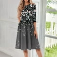 thumbnail image 2 of WTOBBY Women's Trendy Round Neck Floral Print 3/4 Sleeve Midi Dress, Digital Pattern Casual Dress with Comfortable Everyday Wear,Dark Gray 2XL, 2 of 4