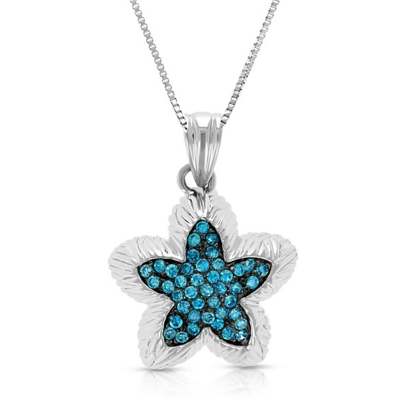 Vir Jewels 1 CTTW Blue Diamond Starfish Pendant Necklace 14K White Gold with 18 Inch Chain