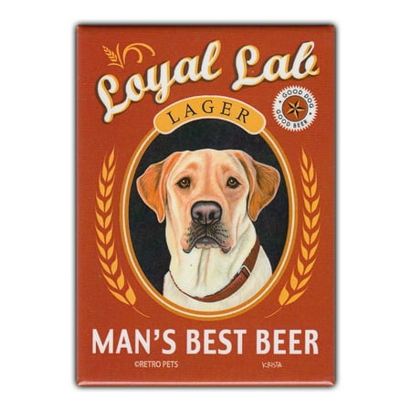Retro Pets Refrigerator Magnet - Loyal Lab Man's Best Beer, Yellow Lab (Labrador Retriever) - Vintage Advertising Art - 2.5