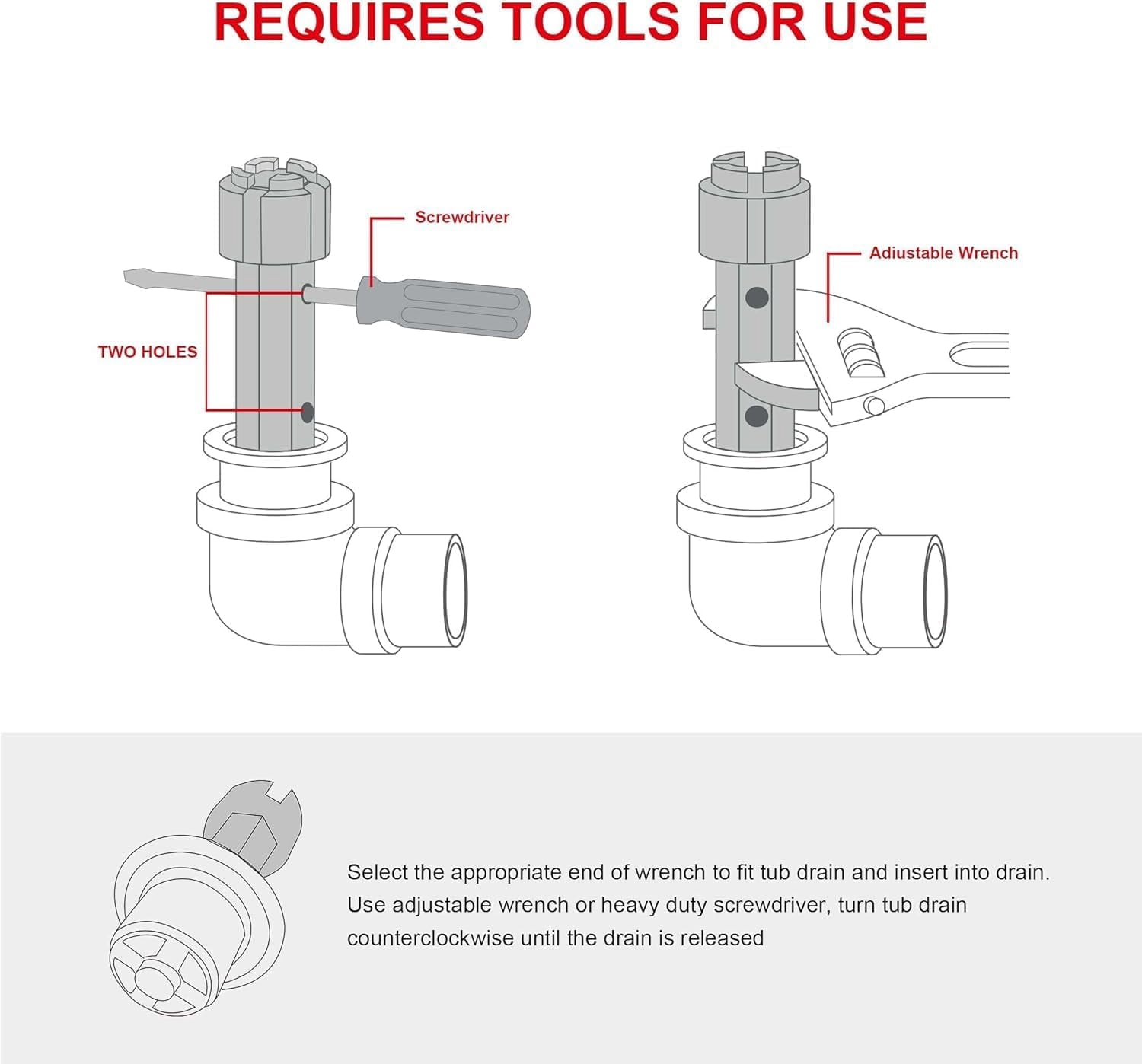 MKEUDQ-Tub Drain Remover Wrench Bundle with 6 inch Adjustable Wrench