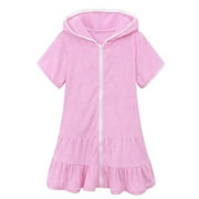 TAIAOJING Toddler Girl Dress Little Swim Cover Up Kids Swimsuit Coverup Zip Up Bathing Suit Hooded Bathrobe Absorbent Terry Dresses 3-4 Years