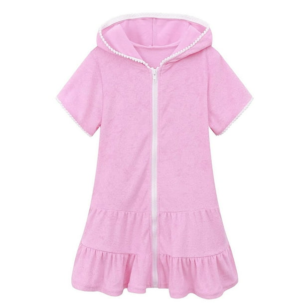 ZMHEGW Baby Girls Summer Dress Little Swim Cover Up Kids Swimsuit Coverup Zip Up Beach Bathing